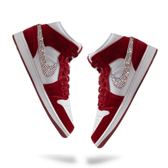 Women's Swarovski Air Jordan 1 Mid SE 'Red Velvet’ - Drippin Diamonds Designs