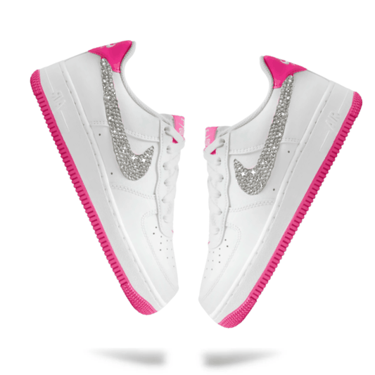 Swarovski Women's Nike Air Force 1 '07 'White Laser Fuchsia' (GS) - Drippin Diamonds Designs