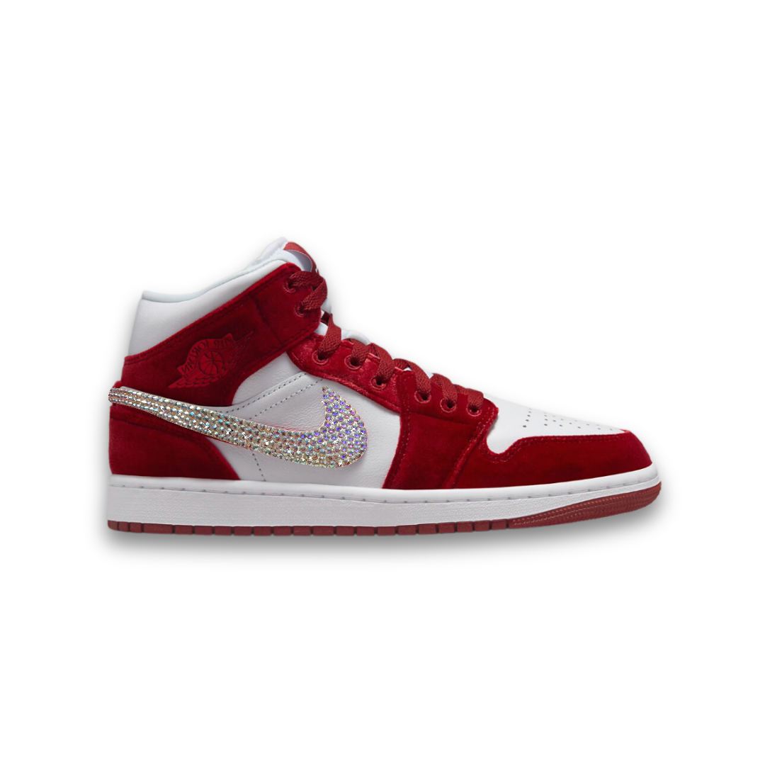 Women's Swarovski Air Jordan 1 Mid SE 'Red Velvet’ - Drippin Diamonds Designs