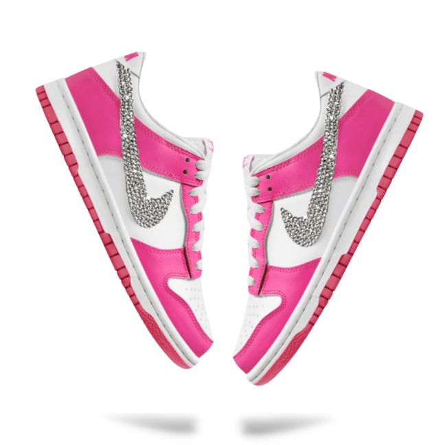 Swarovski Nike Dunk Low 'White Laser Fuchsia’ (GS) - Drippin Diamonds Designs