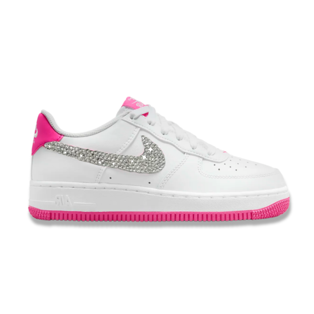 Swarovski Women's Nike Air Force 1 '07 'White Laser Fuchsia' (GS) - Drippin Diamonds Designs