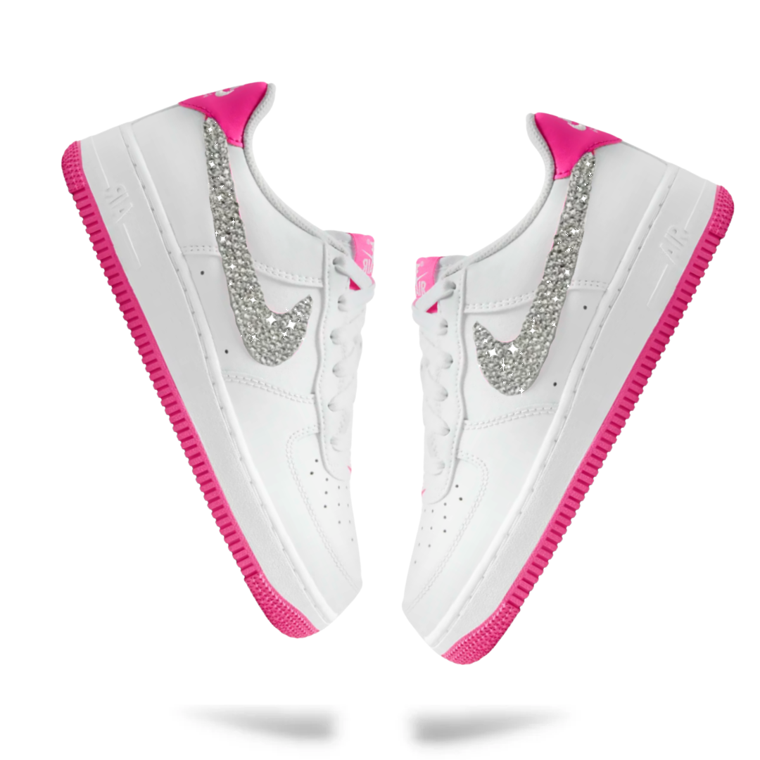 Swarovski Women's Nike Air Force 1 '07 'White Laser Fuchsia' (GS) - Drippin Diamonds Designs
