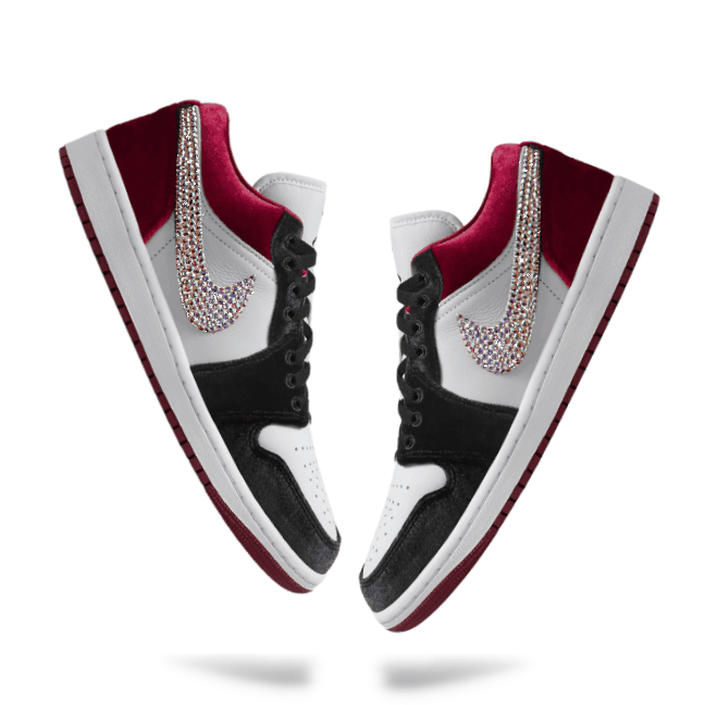 Women's Swarovski Air Jordan 1 Low SE 'Black Velvet Toe’ - Drippin Diamonds Designs
