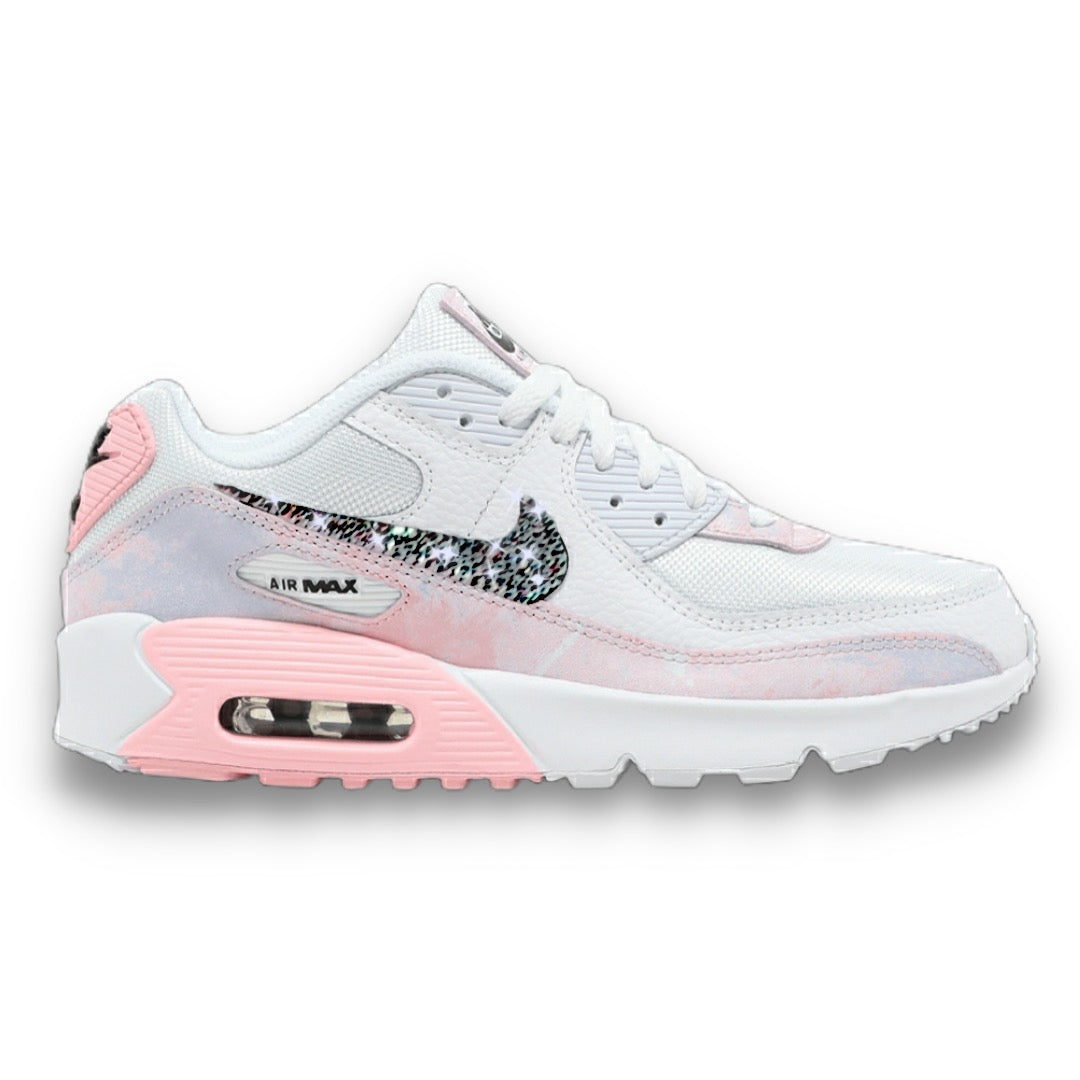 Nike Air Max 90 LTR ‘White Pink Tie Dye' (GS) - Drippin Diamonds Designs